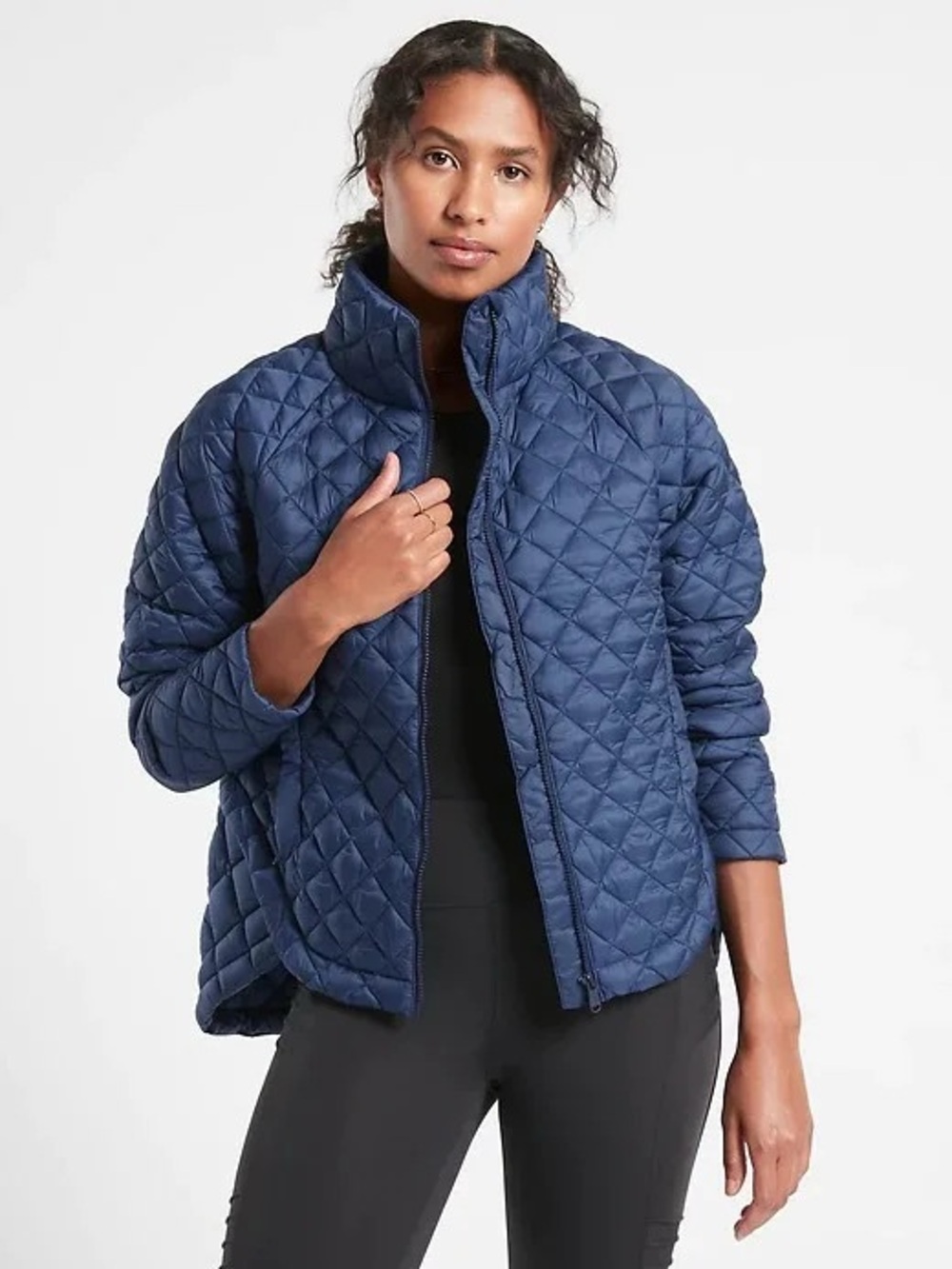 Athleta Whisper Featherless Puffer Jacket, blue puffy, cold weather, fall winter